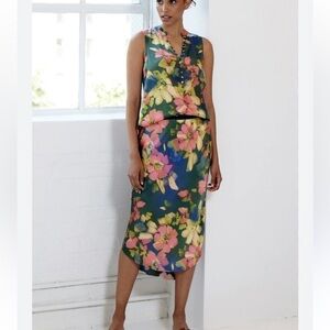GO BY GO SILK Tahitian Floral Print Ruffle Silk Blouse
